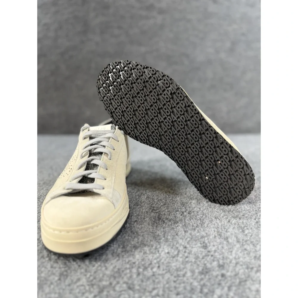 P448 Shoes Mens Size 7 Beige Leather Low Top Casual Sneakers Lace Up Made Italy